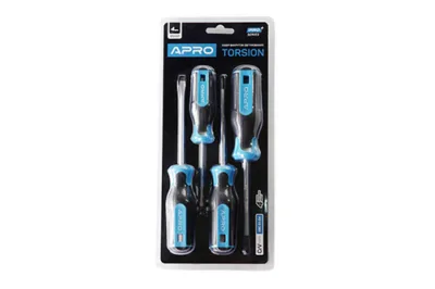Набір викруток обгумованих APRO 4 шт, CrV (PH2х100, PH1х100, SL5х100, SL3х75)  APRO