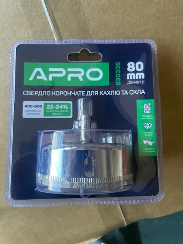 Свердло трубчате з алмазним напиленням для скла і кахлю 80 мм Apro