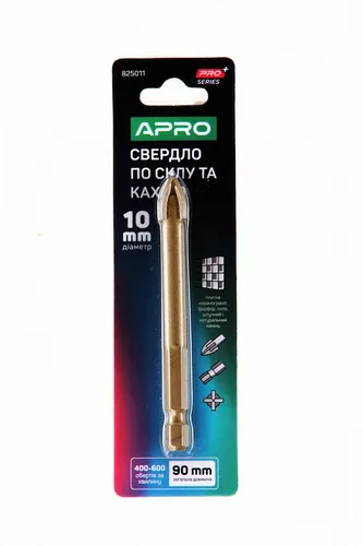 Свердло по склу і кахлю 4 грані HEX 10 мм PRO Apro