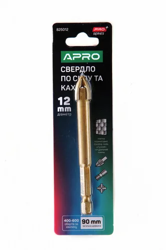 Свердло по склу і кахлю 4 грані HEX 12 мм PRO Apro