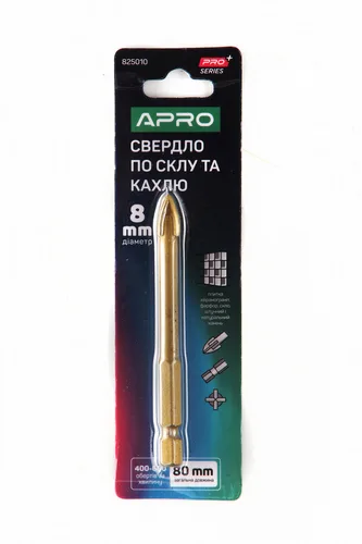 Свердло по склу і кахлю 4 грані HEX 8 мм PRO Apro