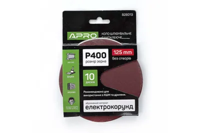 Коло шліфувальне без отворів (на липучці) Ø125мм  P400 (10шт.)  (APRO)